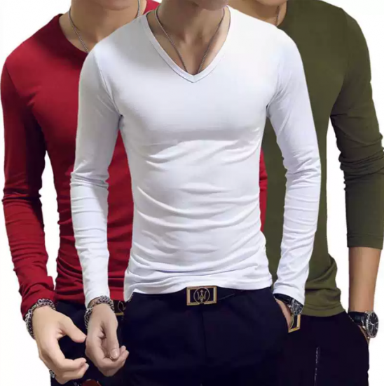 T-shirt à manches longues pour homme, col V